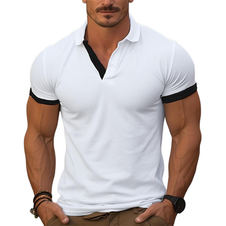 Men's Short Sleeve Polo Shirt with Contrast Color - Cotton Blend MTA1954G7X