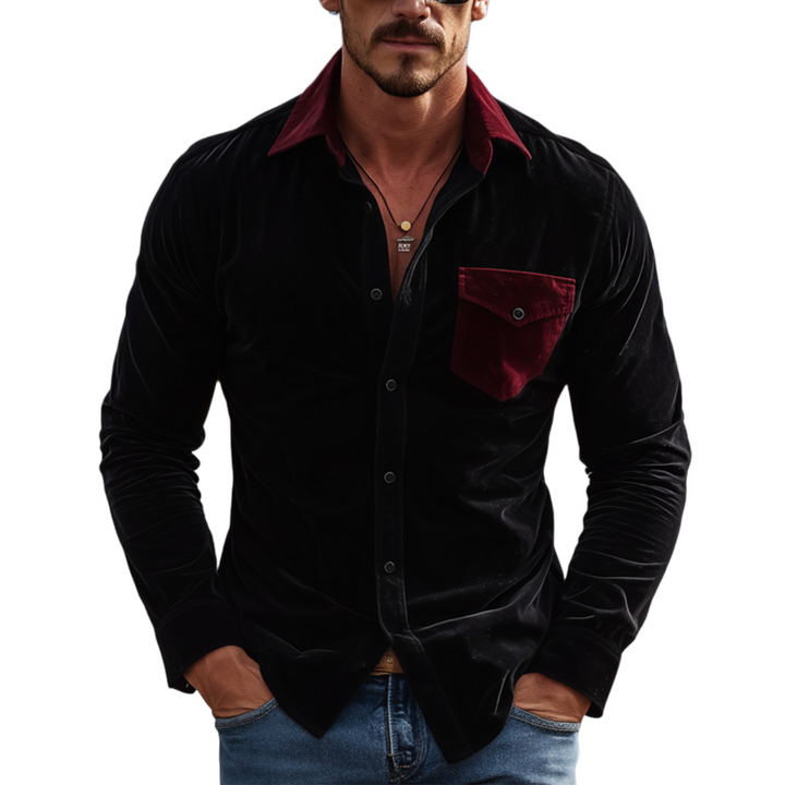 Men's Vintage-Inspired Long Sleeve Faux Velvet Shirt - Classic Style MTA2065L9K