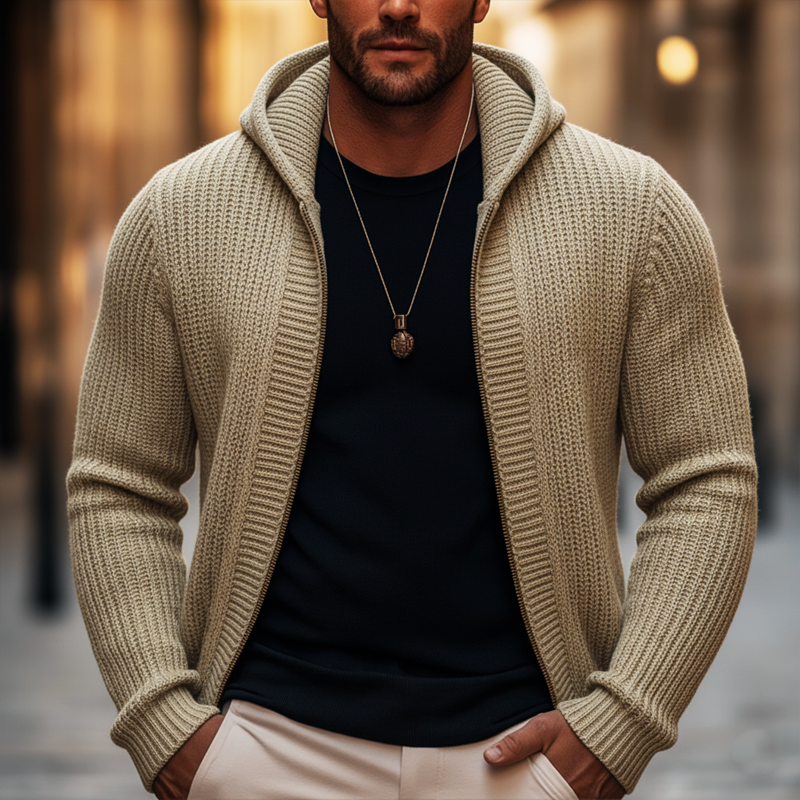 Men's Slim Fit Solid Color Hooded Knit Cardigan - MTA1113K7U