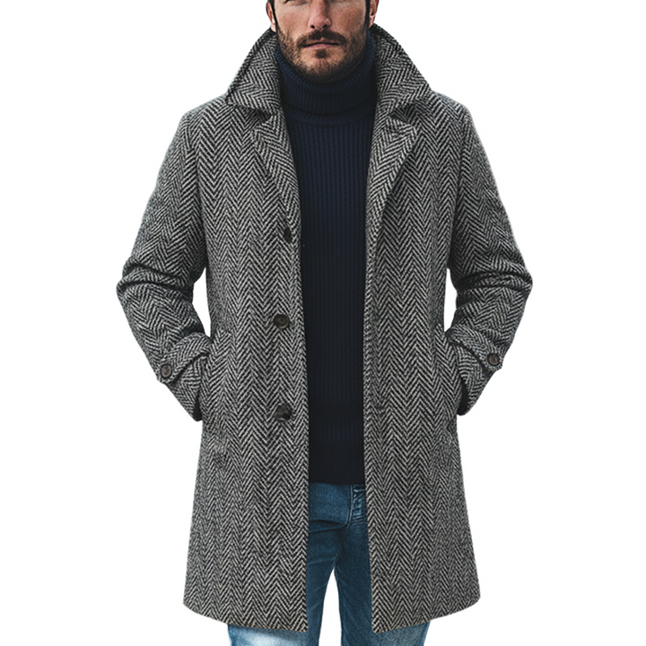 Men's Mid-Length Herringbone Blend Lapel Coat - Model MTA0605K1X