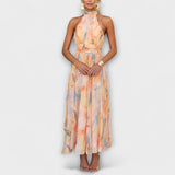 Vestido Maxi Fluido Acuarela con Espalda Abierta