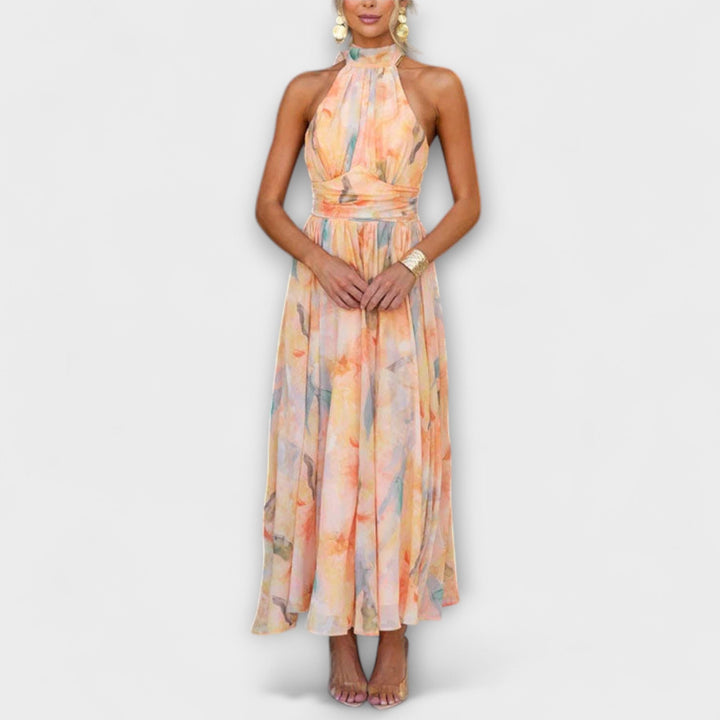 Vestido Maxi Fluido Acuarela con Espalda Abierta