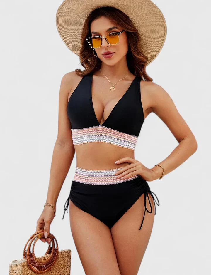 Bikini verde salvia de talle alto con top cruzado para mujer