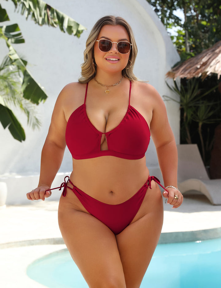 Bikini de talle alto con anilla central y abertura en el pecho para mujer