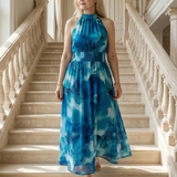 Constanza | Vestido Midi con Cuello Halter Fruncido