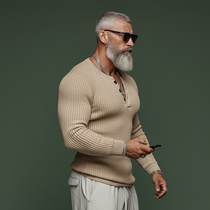 Men's Slim Fit Classic Henley Sweater with Tough Casual Style - MTA2871J6K