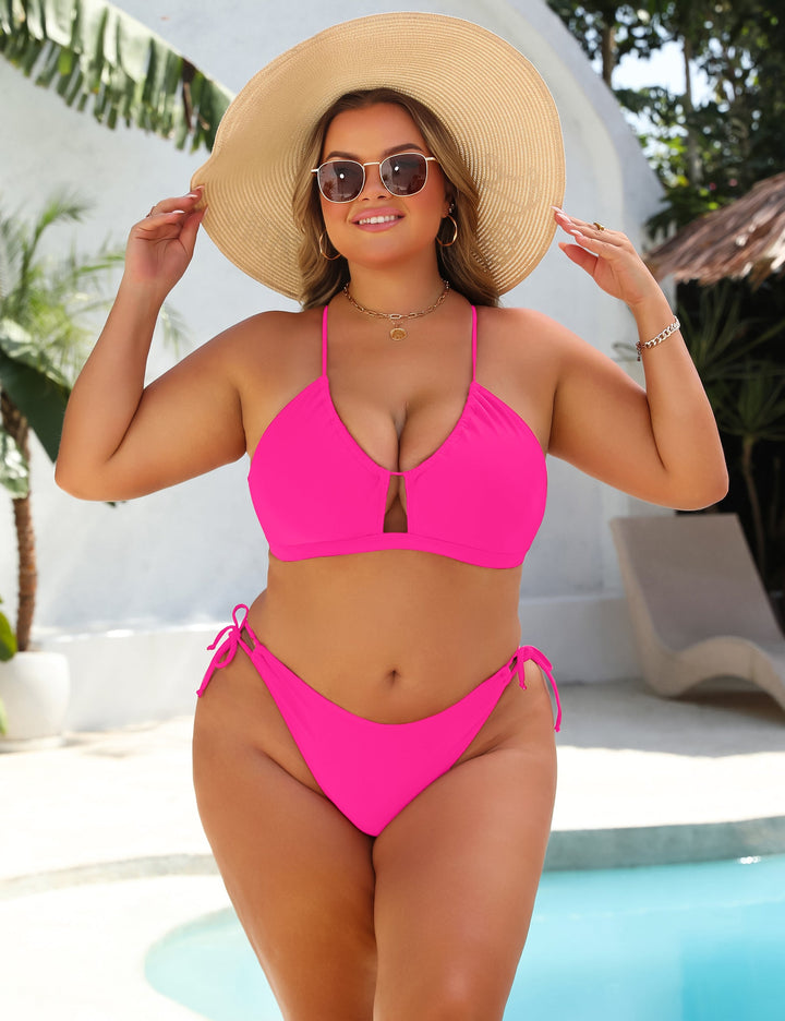 Bikini de talle alto con anilla central y abertura en el pecho para mujer