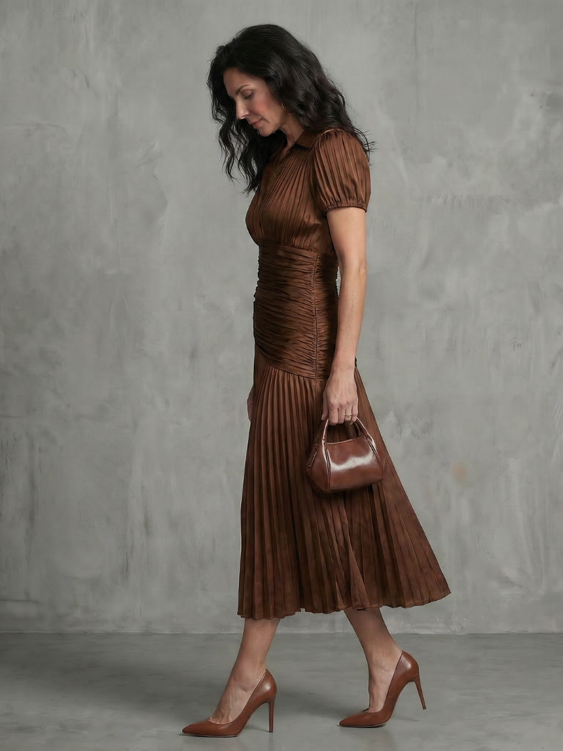 Rocío | Vestido midi con cintura plisada y rayas