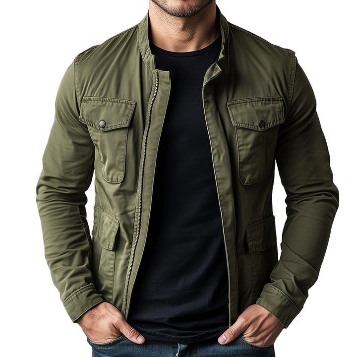 Men's Vintage Casual Cotton Zipper Jacket with Stand Collar - Model MTA2645L3TO