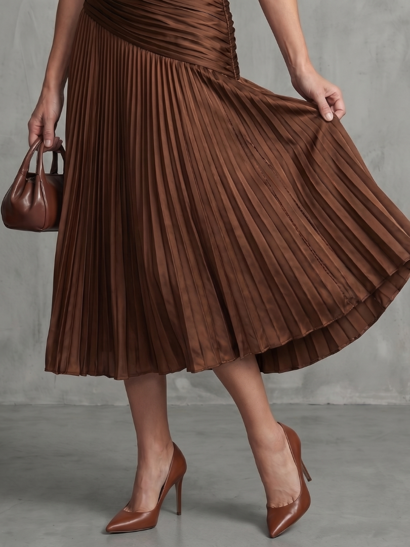 Rocío | Vestido midi con cintura plisada y rayas