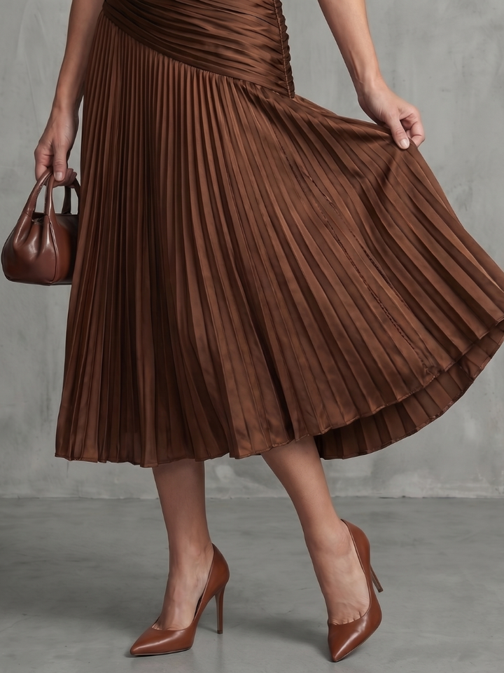 Rocío | Vestido midi con cintura plisada y rayas