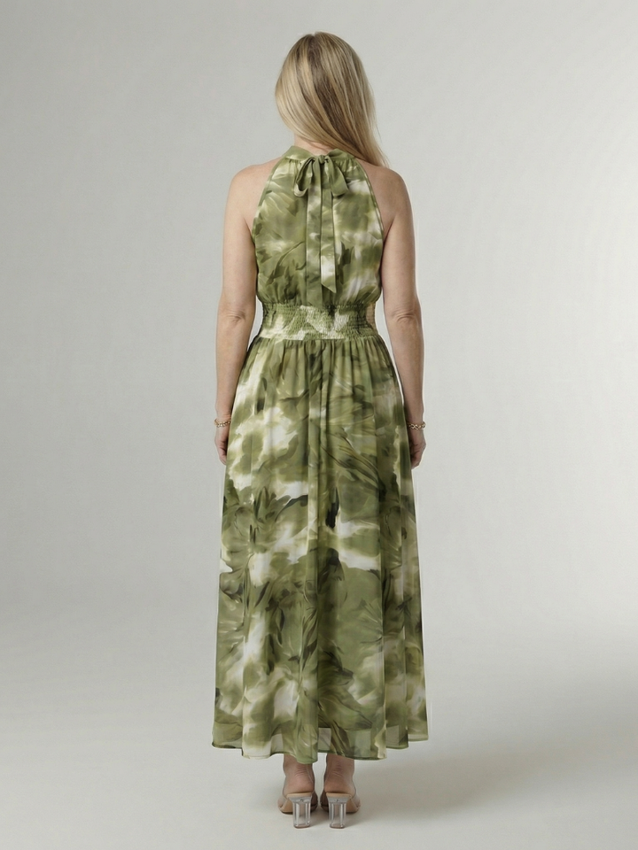 Constanza | Vestido Midi con Cuello Halter Fruncido