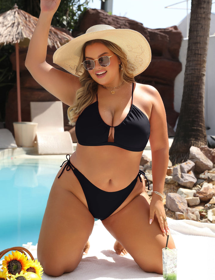 Bikini de talle alto con anilla central y abertura en el pecho para mujer