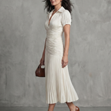 Rocío | Vestido midi con cintura plisada y rayas