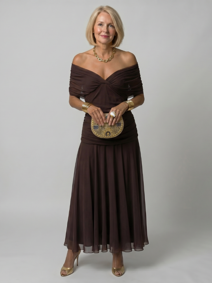 Marisol | Vestido Midi Off Shoulder con Fluidez
