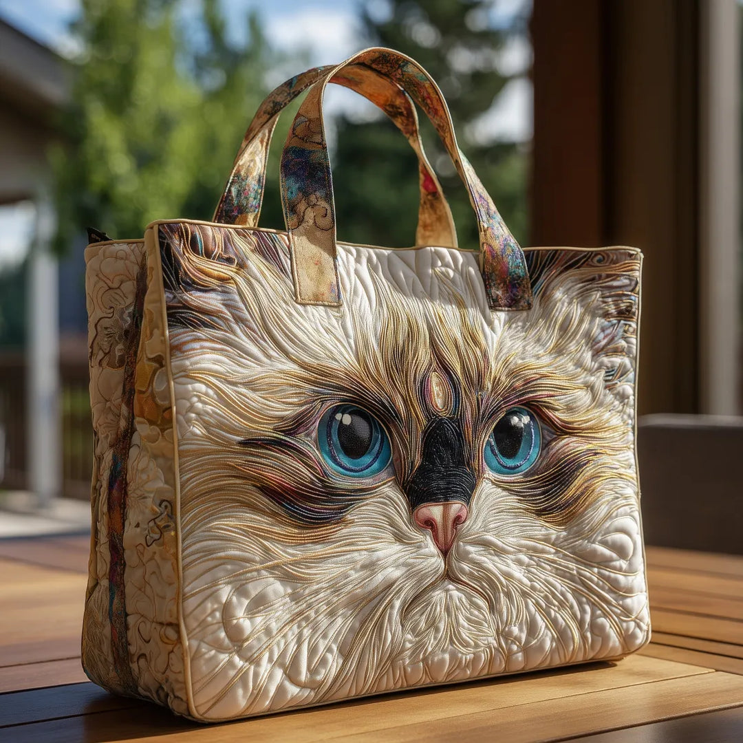 Bolso Artesanal - Gato Blanco con Ojos Azules