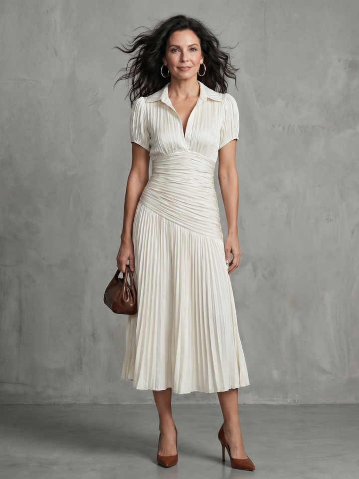 Rocío | Vestido midi con cintura plisada y rayas