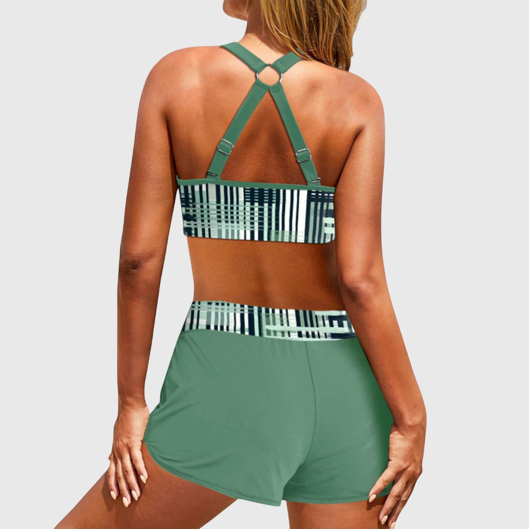 Bikini de rayas de talle alto para mujer