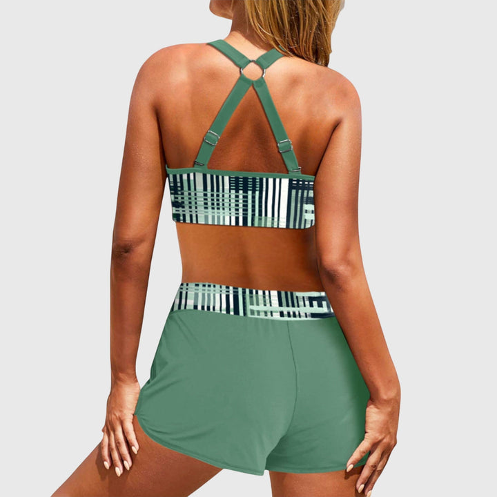 Bikini de rayas de talle alto para mujer