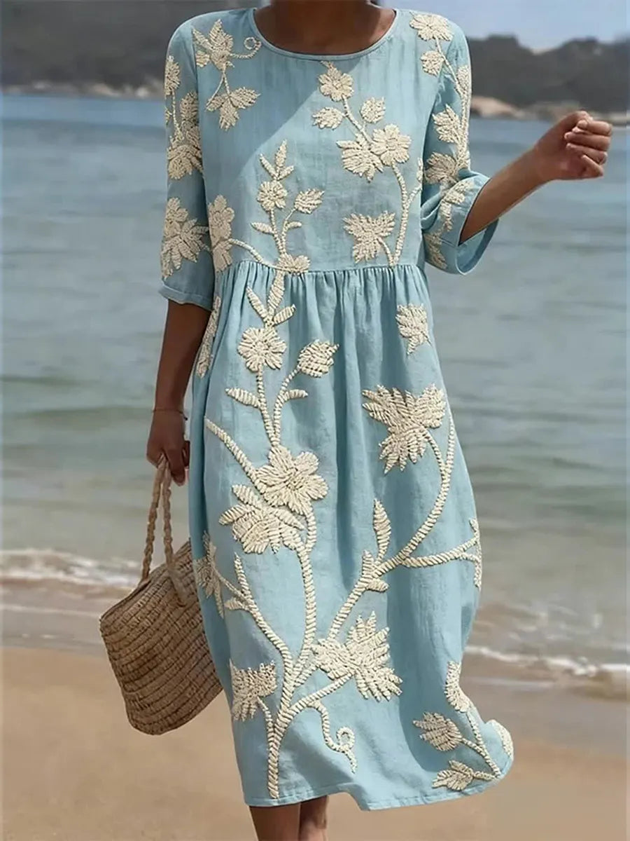 Kimberly | Vestido midi con diseño de plantas y flores