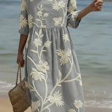 Ashley | Vestido Midi con Diseño de Plantas y Flores
