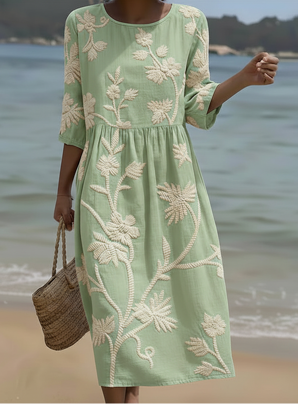 Gwen | Vestido midi con diseño de plantas y flores