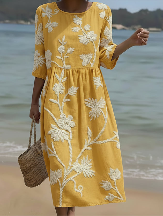 Yassy | Vestido midi con diseño de plantas y flores