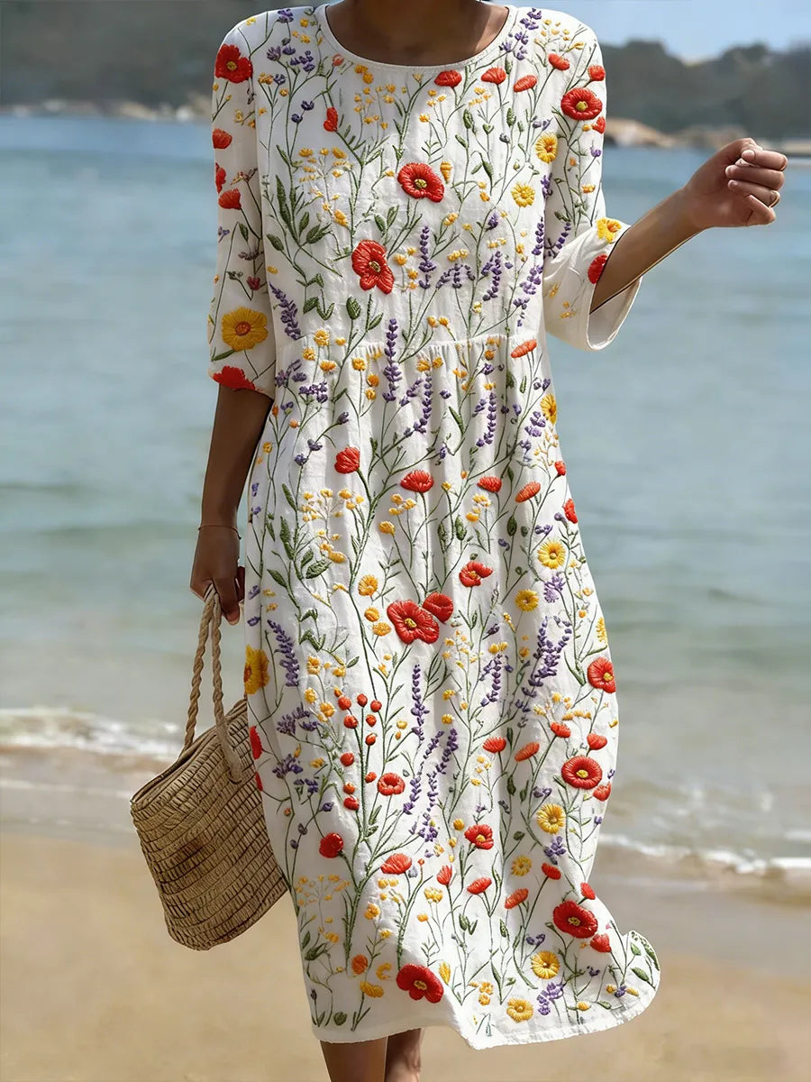Christina | Vestido Maxi Floral de Cuello Redondo