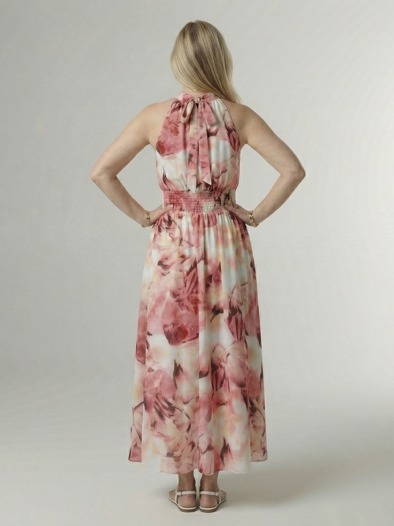 Constanza | Vestido Midi con Cuello Halter Fruncido