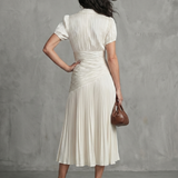 Rocío | Vestido midi con cintura plisada y rayas
