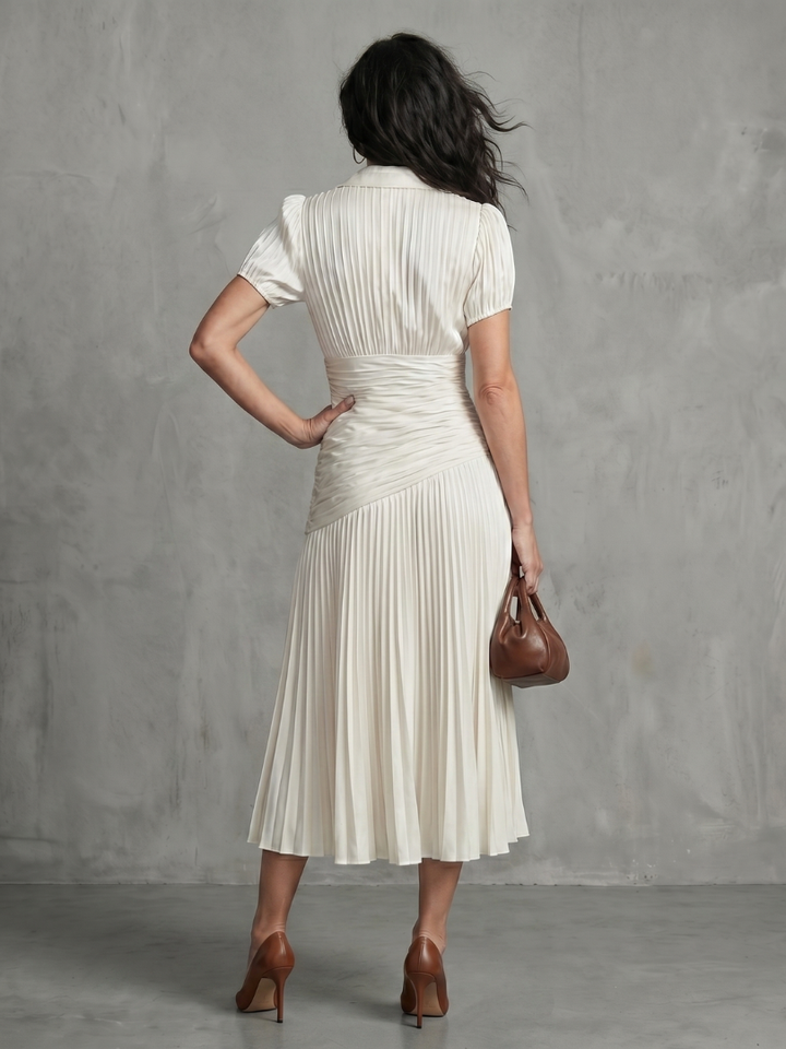 Rocío | Vestido midi con cintura plisada y rayas