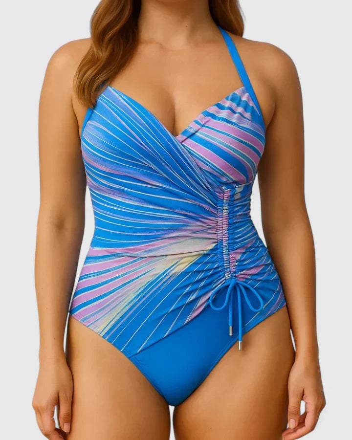Bañador de una pieza de rayas con frente drapeado para mujer