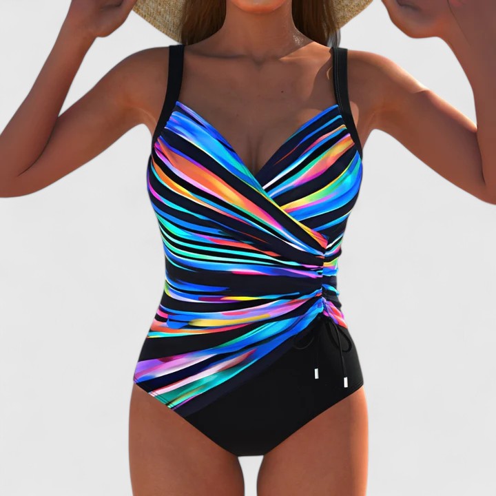 Bañador de una pieza con estampado multicolor y frente drapeado para mujer