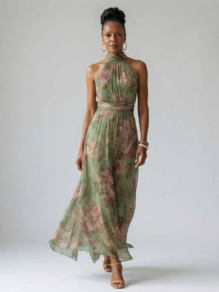 Dolores | Vestido Midi con Cuello Halter Fruncido