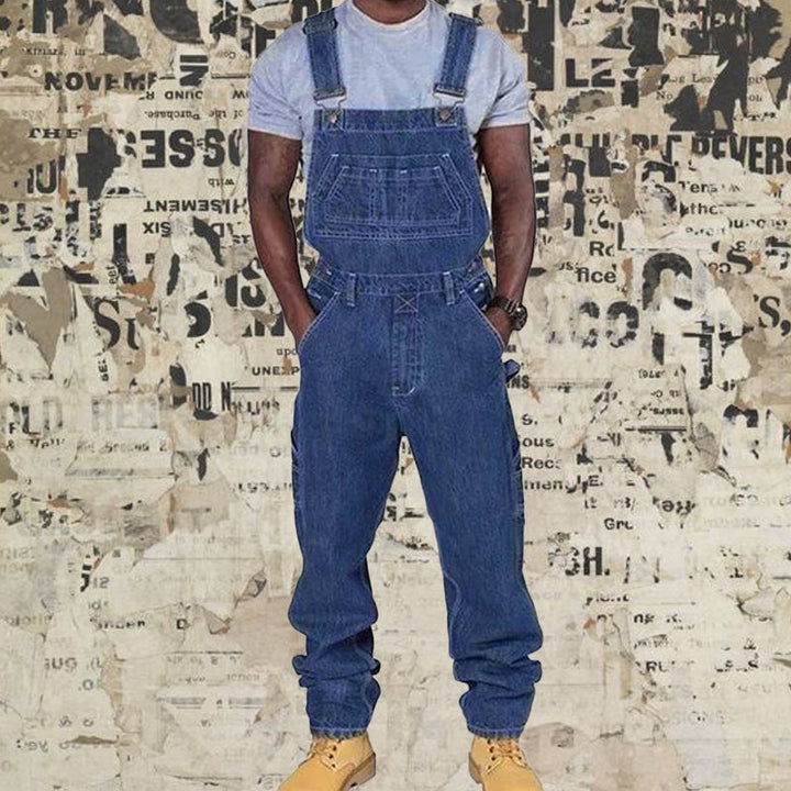 Men's Relaxed Fit Washed Denim Multi-Pocket Overalls