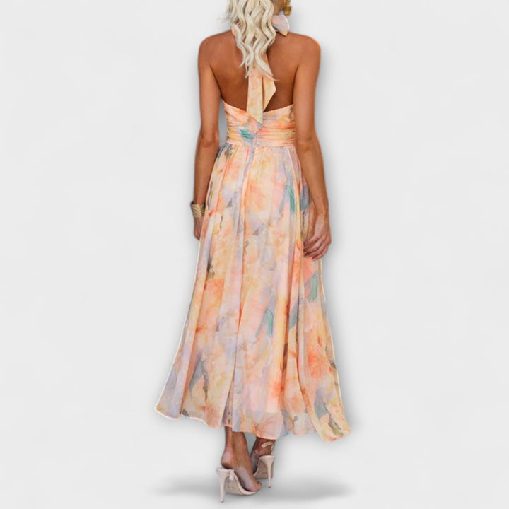 Vestido Maxi Fluido Acuarela con Espalda Abierta