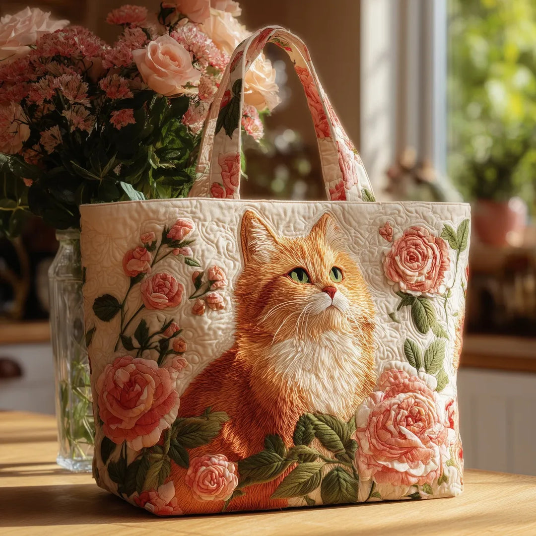 Bolso Artesanal - Gato Rojo con Rosas