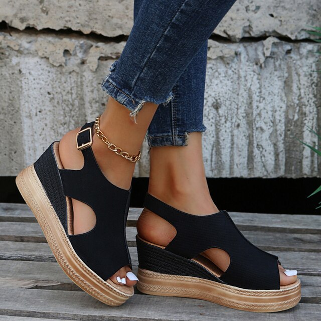 Sandalia de cuña peep-toe para mujer