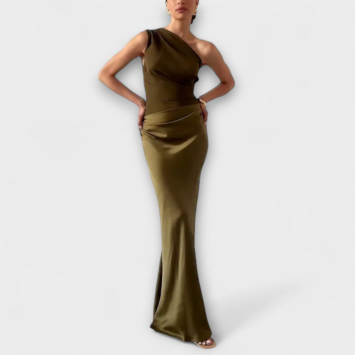 Vestido de Noche Maxi de Un Hombro Plisado
