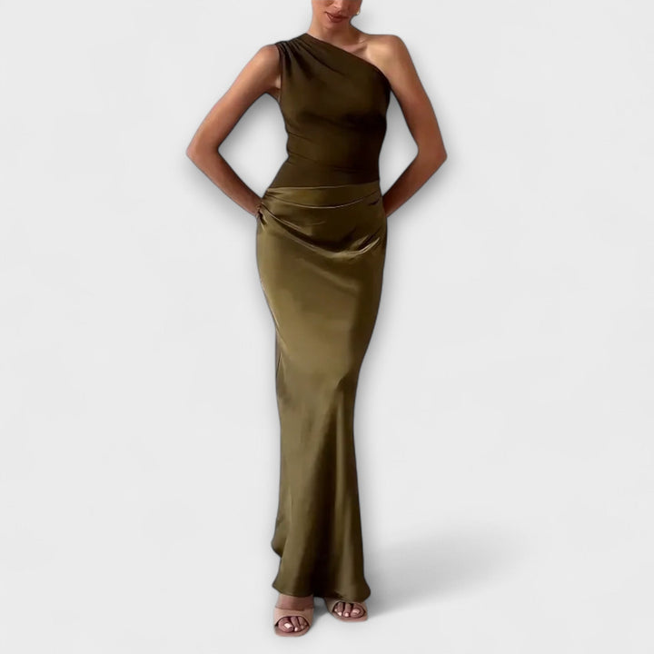 Vestido de Noche Maxi de Un Hombro Plisado