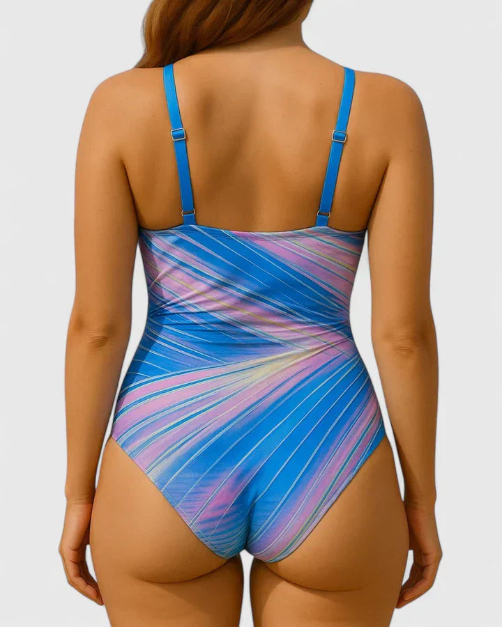 Bañador de una pieza de rayas con frente drapeado para mujer