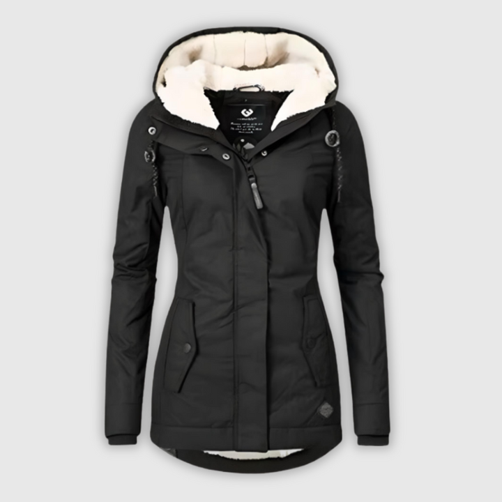 Lorena - Abrigo impermeable largo con capucha y forro