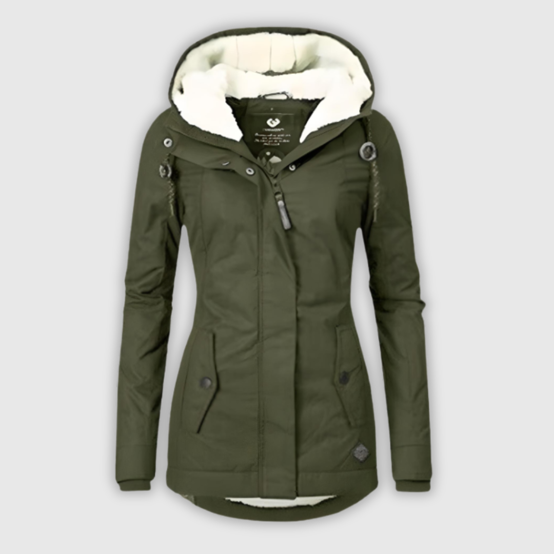 Lorena - Abrigo impermeable largo con capucha y forro