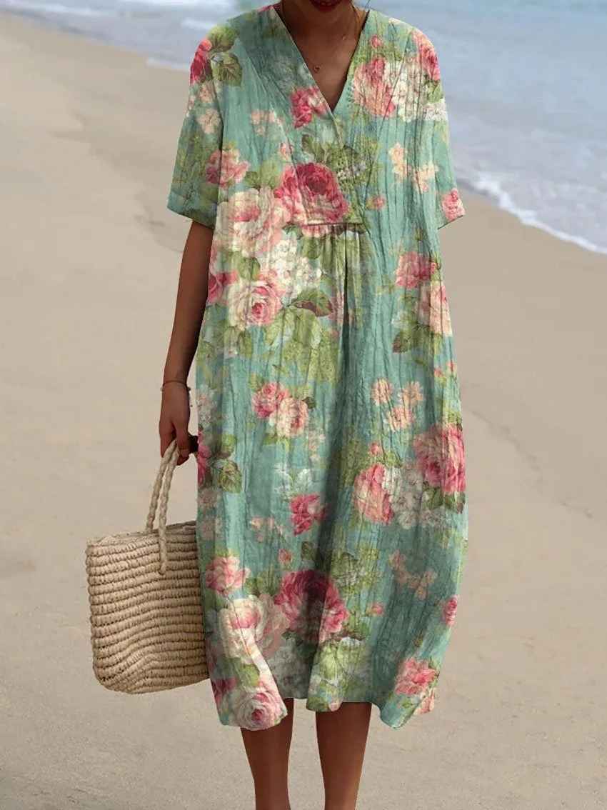 Vestido Casual Flowy con Estampado Floral Vintage para Mujeres