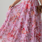Teresa | Vestido Maxi Floral con Escote Halter y Cuerpo Fruncido