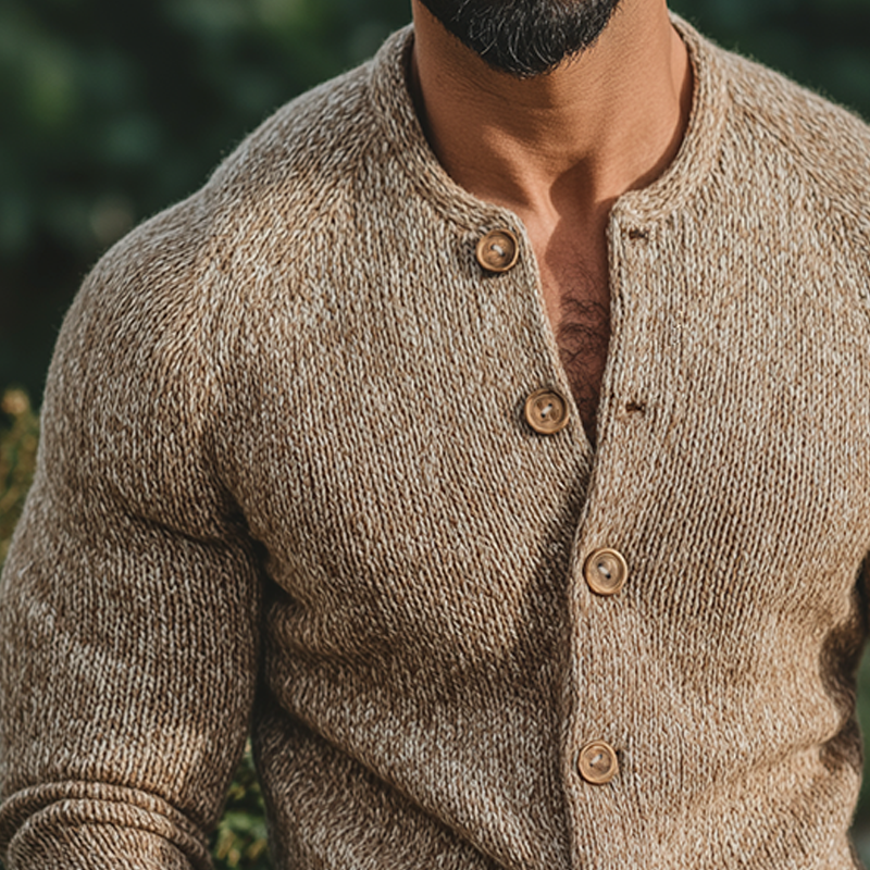 Men's Vintage Casual Knit Collarless Cardigan Button-Down Shirt - MTA2430J3TO