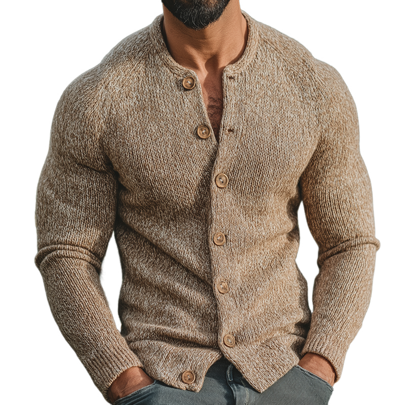 Men's Vintage Casual Knit Collarless Cardigan Button-Down Shirt - MTA2430J3TO