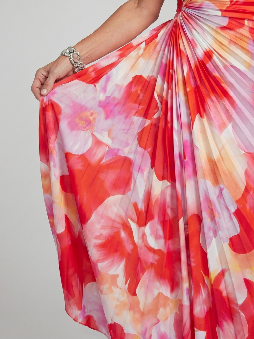 Mercedes | Vestido Midi con Cuerpo Plisado de Un Hombro