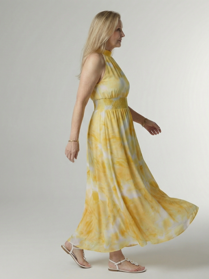 Constanza | Vestido Midi con Cuello Halter Fruncido