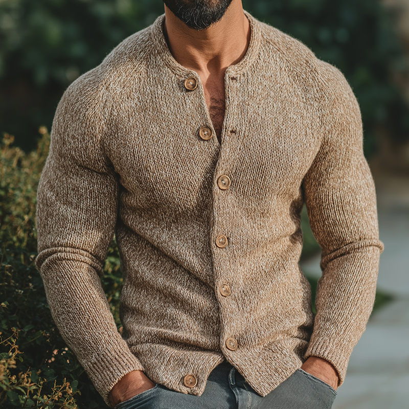 Men's Vintage Casual Knit Collarless Cardigan Button-Down Shirt - MTA2430J3TO
